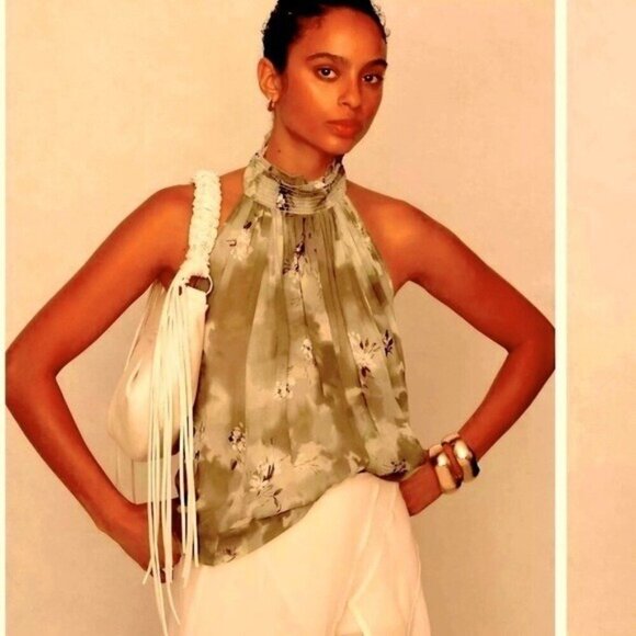 ANTHROPOLOGIE Floral Print Flowy Sleeveless Halter Blouse Open Back Size 1X NEW - Picture 3 of 11